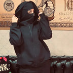 Men and Women Balaclava Y2K Gothic Harajuku Autumn and Winter New Item Double Hooded Sweatshirt Men'S Mask Zipper Sportswear