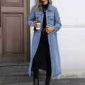 Denim Coats Moto Biker Jeans for Women Long Jackets Pocket Long Sleeves Single Breasted Loose Casual Y2K 2025 Autumn Winter