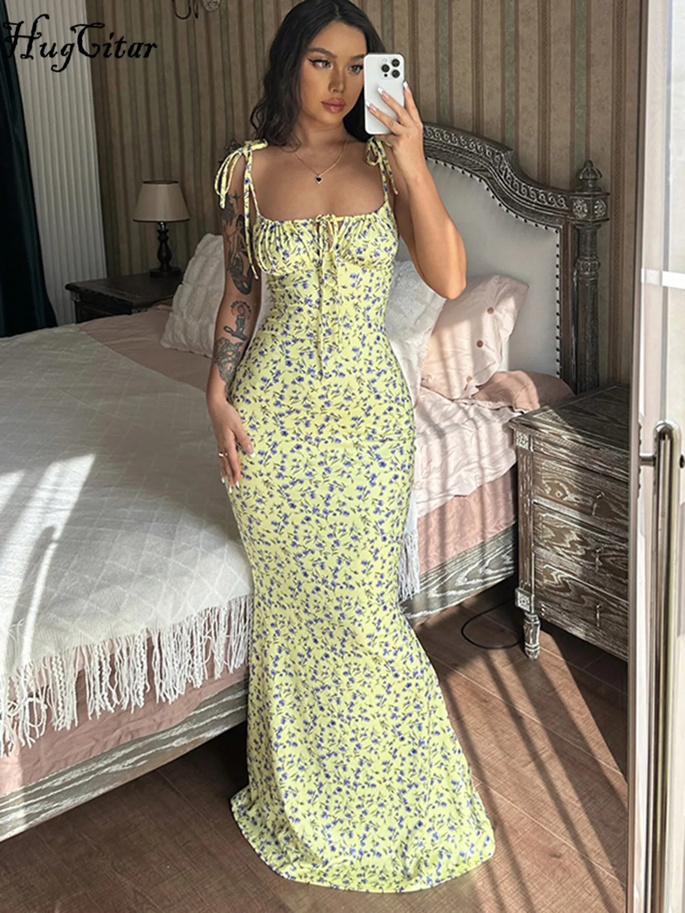 Women Elegant Floral Beach Vacation Bodycon Streetwear Long Dress 2026 Summer Clothes Wholesale Items for Business