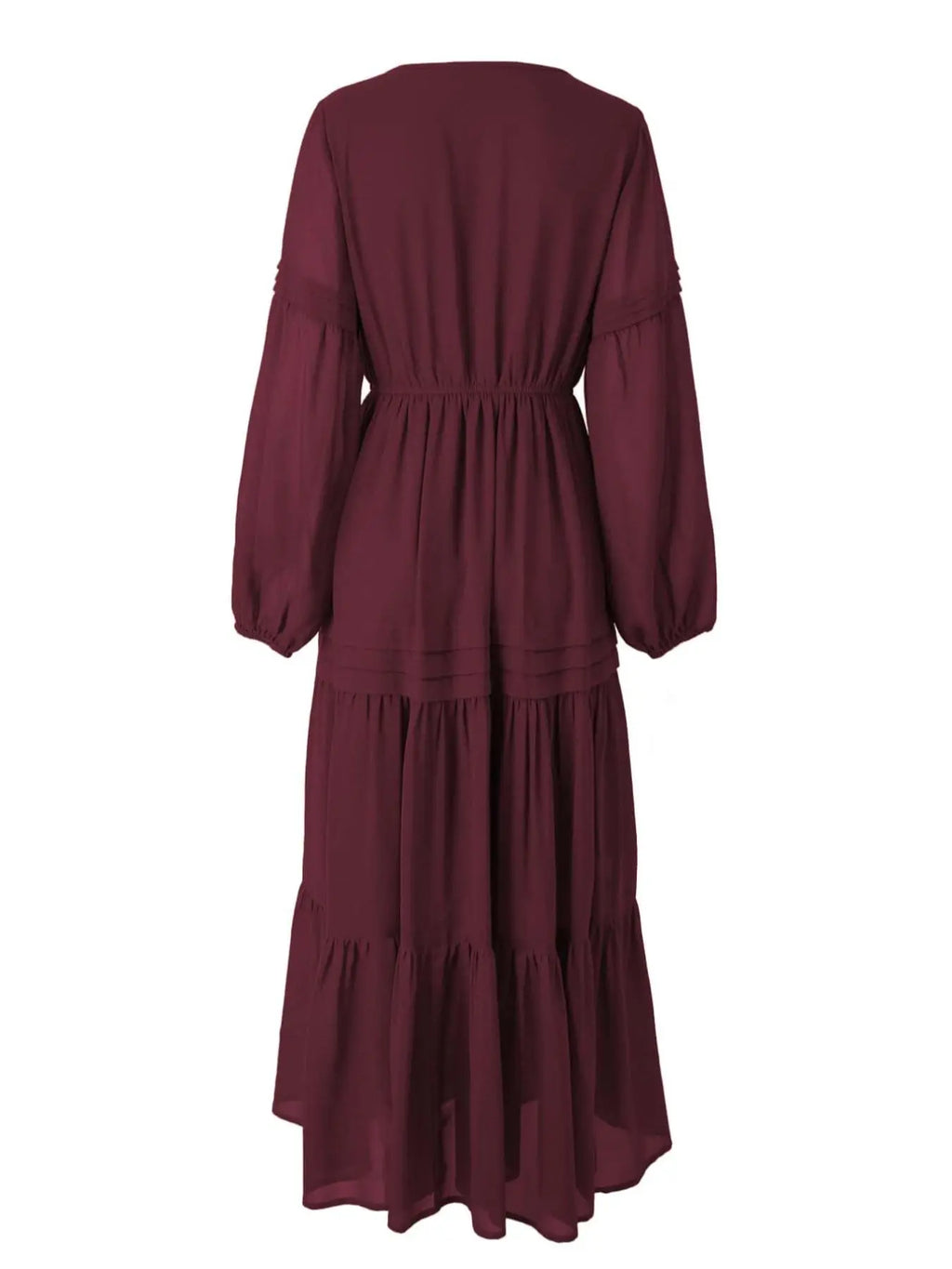 Women'S Lantern-Sleeve Ruffle A-Line Maxi Dress, Plain Woven Fabric, Spring and Summer Casual Long Dress for Outdoor Holidays, Casual Wear