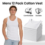 12 Pack Men’S White Tank Tops Undershirts – Soft Cotton Ribbed Sleeveless A-Shirts, Stretch Fit Gym & Everyday Basics, Sizes S–3XL