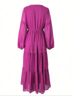 Women'S Lantern-Sleeve Ruffle A-Line Maxi Dress, Plain Woven Fabric, Spring and Summer Casual Long Dress for Outdoor Holidays, Casual Wear